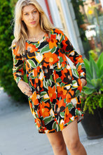Load image into Gallery viewer, Orange &amp; Olive Floral Long Sleeve Babydoll Dress