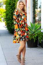 Load image into Gallery viewer, Orange &amp; Olive Floral Long Sleeve Babydoll Dress