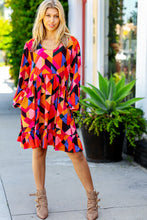 Load image into Gallery viewer, Living Out Loud Sepia &amp; Magenta Geo Ruffle Dress