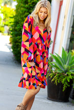 Load image into Gallery viewer, Living Out Loud Sepia &amp; Magenta Geo Ruffle Dress