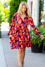 Load image into Gallery viewer, Living Out Loud Sepia &amp; Magenta Geo Ruffle Dress