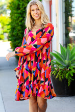 Load image into Gallery viewer, Living Out Loud Sepia &amp; Magenta Geo Ruffle Dress