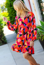 Load image into Gallery viewer, Living Out Loud Sepia &amp; Magenta Geo Ruffle Dress