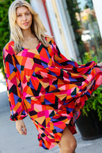 Load image into Gallery viewer, Living Out Loud Sepia &amp; Magenta Geo Ruffle Dress