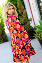 Load image into Gallery viewer, Living Out Loud Sepia &amp; Magenta Geo Ruffle Dress