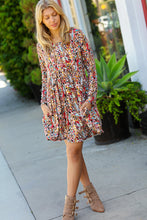Load image into Gallery viewer, Taupe &amp; Maroon Floral Long Sleeve Babydoll Dress