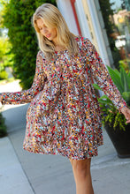 Load image into Gallery viewer, Taupe &amp; Maroon Floral Long Sleeve Babydoll Dress