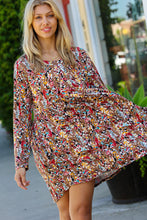 Load image into Gallery viewer, Taupe &amp; Maroon Floral Long Sleeve Babydoll Dress