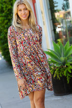 Load image into Gallery viewer, Taupe &amp; Maroon Floral Long Sleeve Babydoll Dress