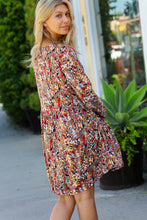 Load image into Gallery viewer, Taupe &amp; Maroon Floral Long Sleeve Babydoll Dress