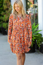 Load image into Gallery viewer, Rust &amp; Chocolate Floral Long Sleeve Babydoll Dress