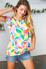 Load image into Gallery viewer, Green &amp; Yellow Floral Leaf Flutter Sleeve Top