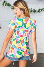 Load image into Gallery viewer, Green &amp; Yellow Floral Leaf Flutter Sleeve Top