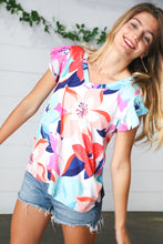 Load image into Gallery viewer, Multicolor Tropical Floral Print Flutter Sleeve Top
