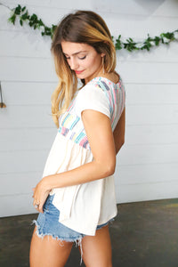 Multicolor Vertical Stripe V Neck Babydoll Top