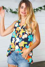 Load image into Gallery viewer, Navy Flat Floral Banded V Neck Sleeveless Top