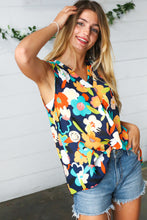 Load image into Gallery viewer, Navy Flat Floral Banded V Neck Sleeveless Top