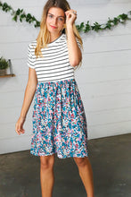 Load image into Gallery viewer, Dark Teal Two-Fer Stripe &amp; Floral Color Block Dress