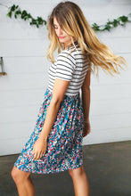 Load image into Gallery viewer, Dark Teal Two-Fer Stripe &amp; Floral Color Block Dress