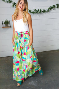 Fushcia & Green Boho Wide Leg Tie Waist Twofer Jumpsuit