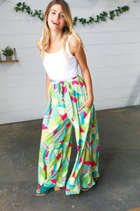 Fushcia & Green Boho Wide Leg Tie Waist Twofer Jumpsuit