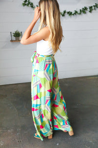 Fushcia & Green Boho Wide Leg Tie Waist Twofer Jumpsuit
