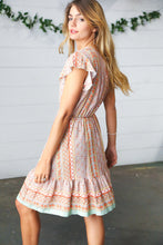 Load image into Gallery viewer, Sage Boho Floral Button Detail V Neck Ruffle Dress
