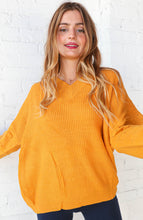 Load image into Gallery viewer, Mustard V Neck Chunky Textured Bubble Sleeve Sweater