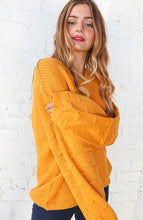 Load image into Gallery viewer, Mustard V Neck Chunky Textured Bubble Sleeve Sweater