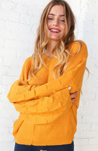 Load image into Gallery viewer, Mustard V Neck Chunky Textured Bubble Sleeve Sweater