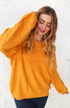 Load image into Gallery viewer, Mustard V Neck Chunky Textured Bubble Sleeve Sweater