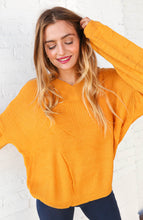 Load image into Gallery viewer, Mustard V Neck Chunky Textured Bubble Sleeve Sweater