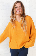 Load image into Gallery viewer, Mustard V Neck Chunky Textured Bubble Sleeve Sweater