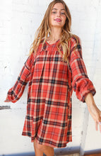 Load image into Gallery viewer, Multicolor Plaid V Neck Bubble Sleeve Midi Dress