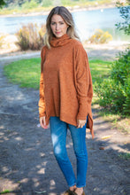 Load image into Gallery viewer, Camel Brushed Melange Cowl Neck Poncho Sweater