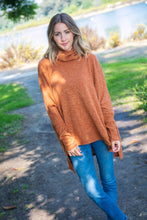 Load image into Gallery viewer, Camel Brushed Melange Cowl Neck Poncho Sweater