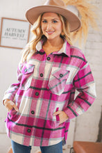 Load image into Gallery viewer, Magenta Plaid Flannel Button Down Oversized Jacket