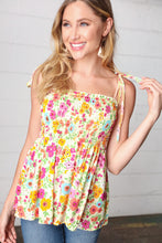 Load image into Gallery viewer, Daffodil Floral Smocked Shoulder Tie Top