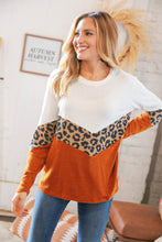 Load image into Gallery viewer, Rust Leopard Waffle Chevron Brushed Hacci Knit Top