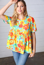 Load image into Gallery viewer, Yellow &amp; Red Retro Floral Babydoll Top