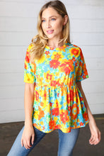 Load image into Gallery viewer, Yellow &amp; Red Retro Floral Babydoll Top