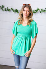 Load image into Gallery viewer, Solid Mint Smocked Woven Flutter Sleeve Top