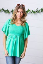 Load image into Gallery viewer, Solid Mint Smocked Woven Flutter Sleeve Top