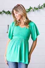 Load image into Gallery viewer, Solid Mint Smocked Woven Flutter Sleeve Top