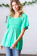 Load image into Gallery viewer, Solid Mint Smocked Woven Flutter Sleeve Top
