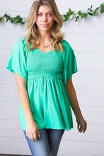 Load image into Gallery viewer, Solid Mint Smocked Woven Flutter Sleeve Top