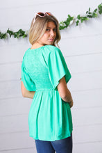 Load image into Gallery viewer, Solid Mint Smocked Woven Flutter Sleeve Top