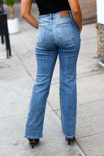 Load image into Gallery viewer, Medium Blue Denim Button Fly Boot Cut Jeans