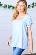 Load image into Gallery viewer, Light Blue Wide Rib Puff Sleeve Top