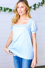 Load image into Gallery viewer, Light Blue Wide Rib Puff Sleeve Top